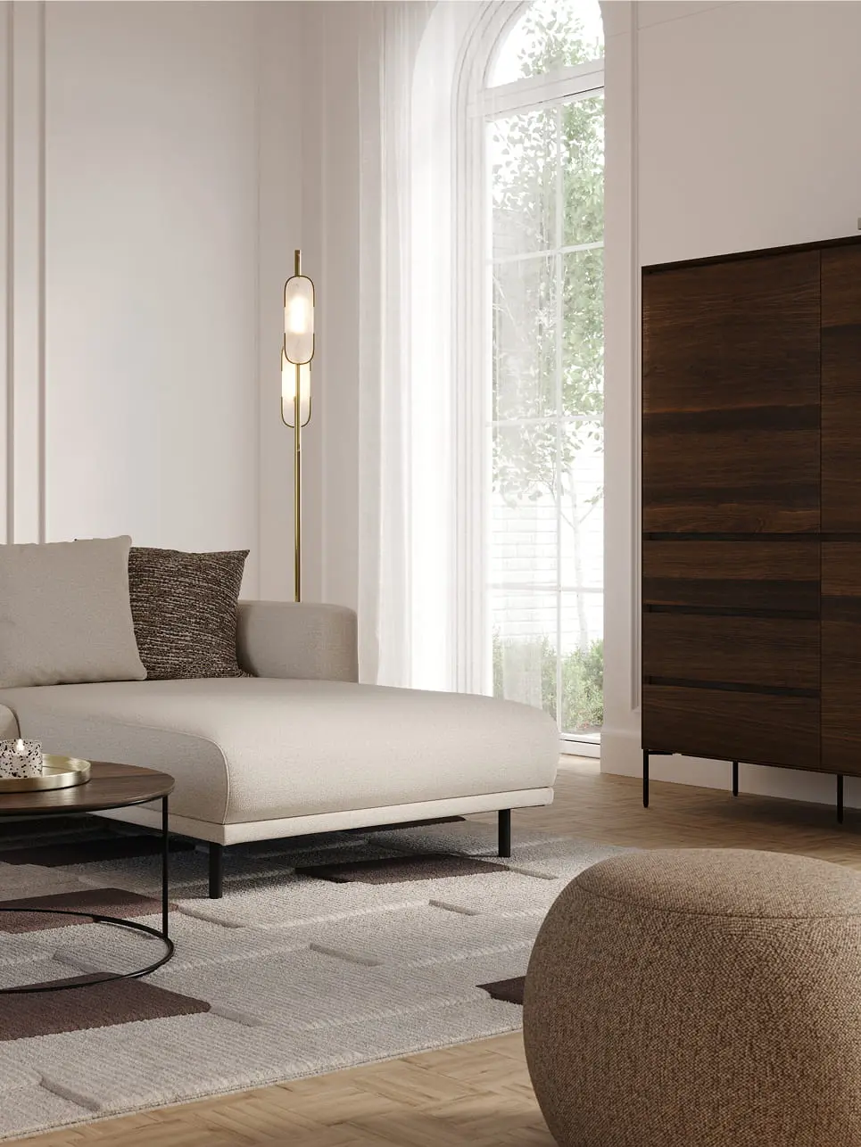 Ronde Artisano eettafel met centrale poot in een lichte en moderne eetruimte, gecombineerd met elegante stoelen.