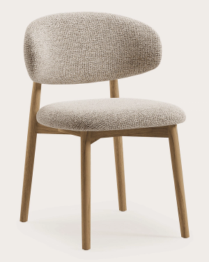 Chaise de salle à manger Piola avec dossier arrondi en tissu gris et pieds en chêne