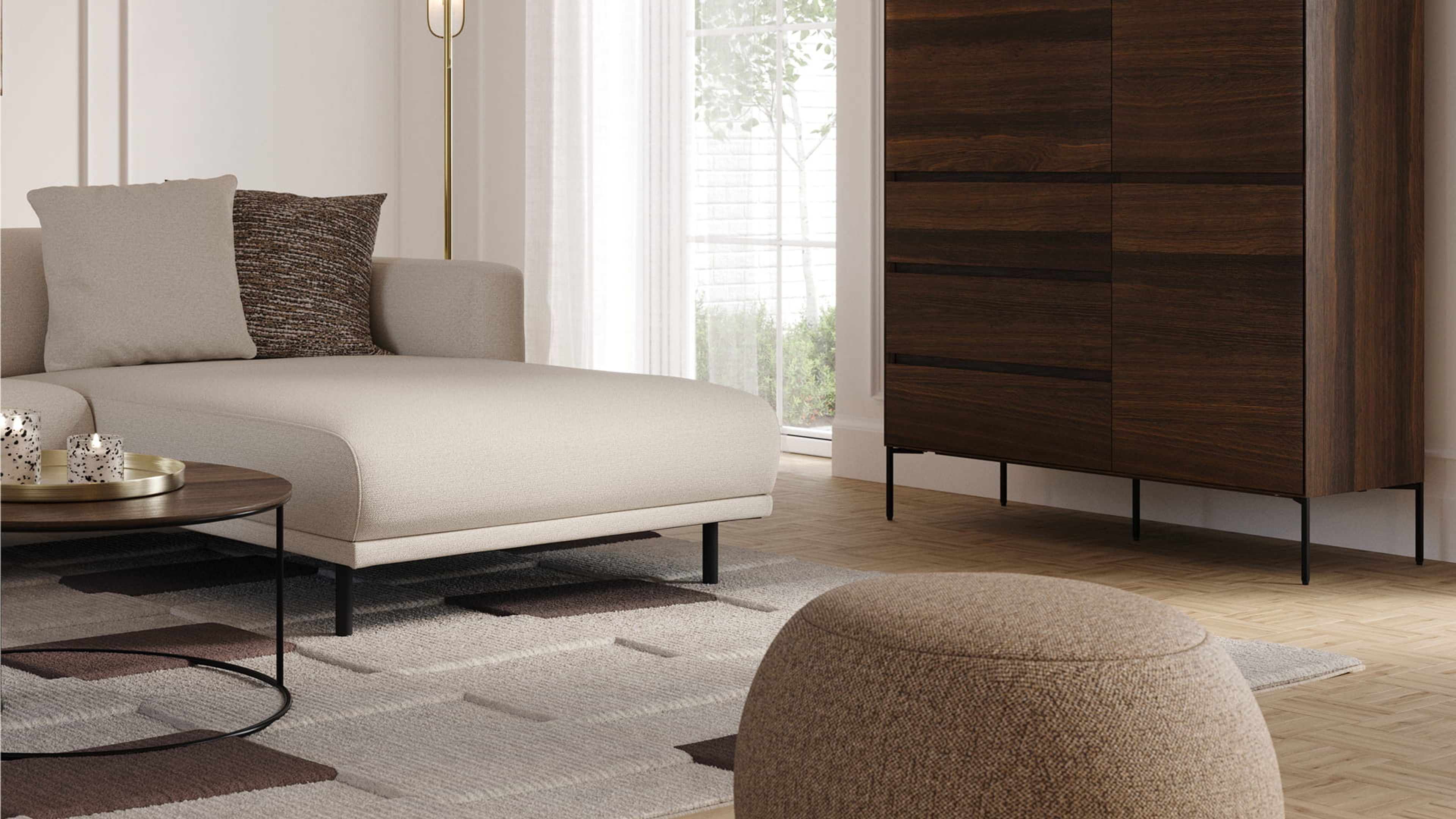 Ronde Artisano eettafel met centrale poot in een lichte en moderne eetruimte, gecombineerd met elegante stoelen.