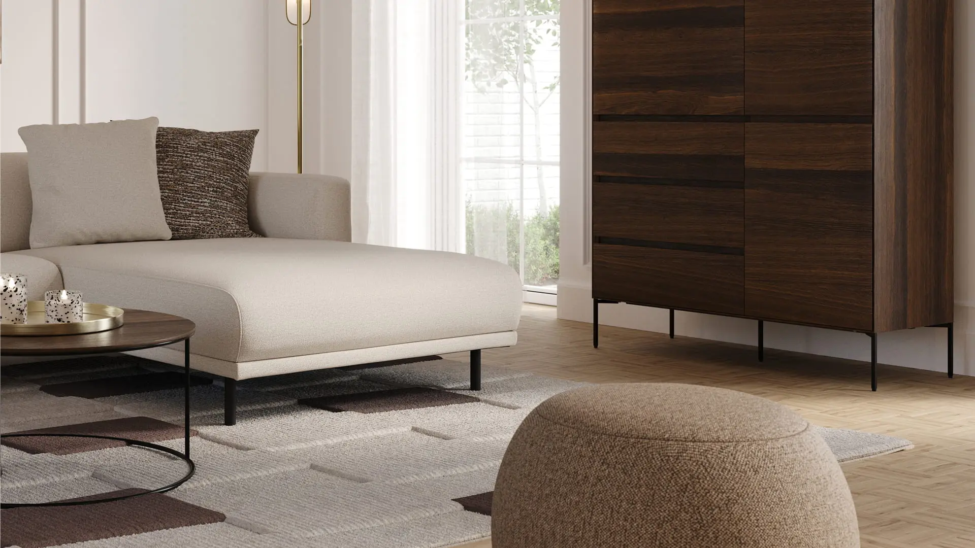 Ronde Artisano eettafel met centrale poot in een lichte en moderne eetruimte, gecombineerd met elegante stoelen.