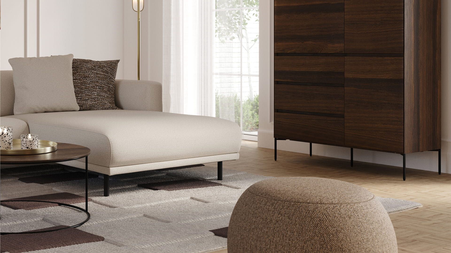 Ronde Artisano eettafel met centrale poot in een lichte en moderne eetruimte, gecombineerd met elegante stoelen.