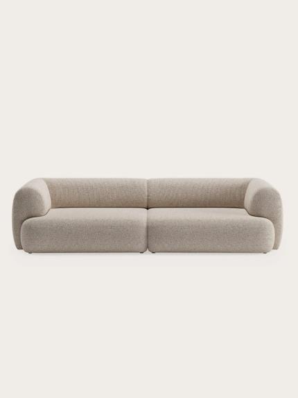 Canapé 2 places Tortona avec accoudoirs et dossier arrondis, recouvert de tissu beige clair.