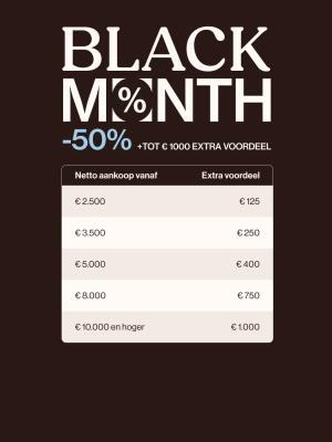 Overzicht van de Black Month-stapelkorting met extra voordelen van € 125 tot € 1.000, afhankelijk van de netto aankoopwaarde.