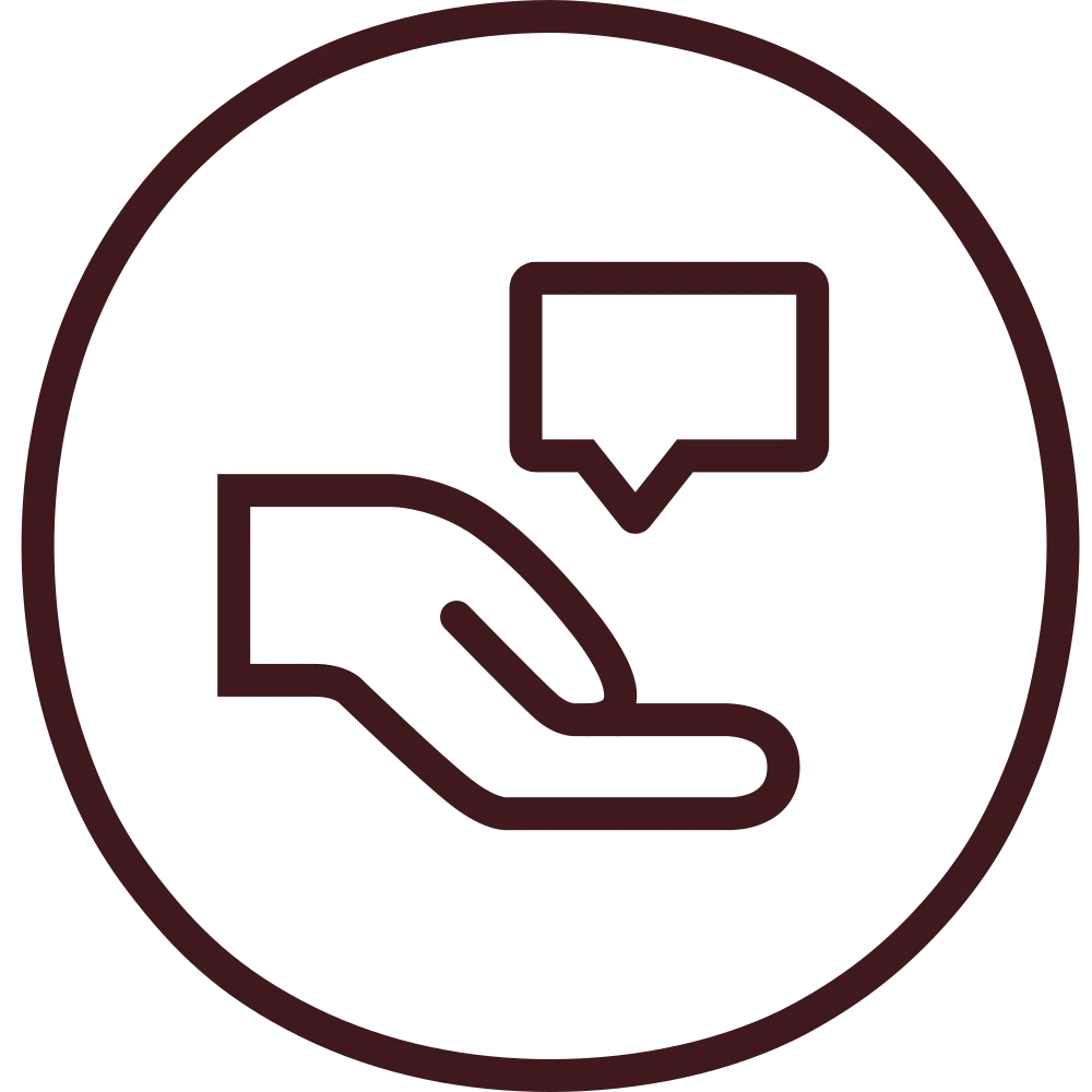 Icoon van een hand met een tekstballon dat persoonlijk advies aanduidt