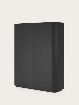 Armoire Rondato en bois noir avec des côtés arrondis et trois portes, façade épurée sans poignées visibles.