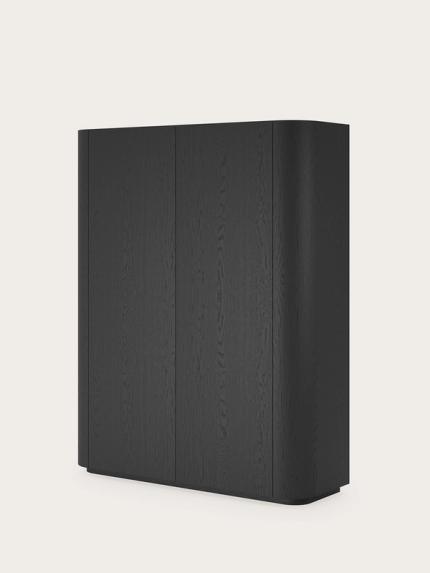 Armoire Rondato en bois noir avec des côtés arrondis et trois portes, façade épurée sans poignées visibles.