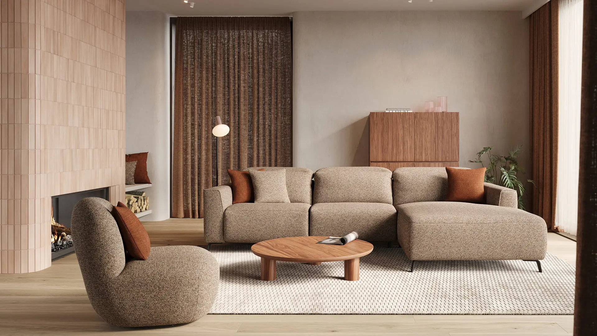 De Bocca fauteuil, een luxe en elegante stoel met organische vormen, biedt optimaal comfort met een zachte bekleding en een stevig houten frame. De ronde lijnen zorgen voor een uitnodigende en moderne uitstraling.